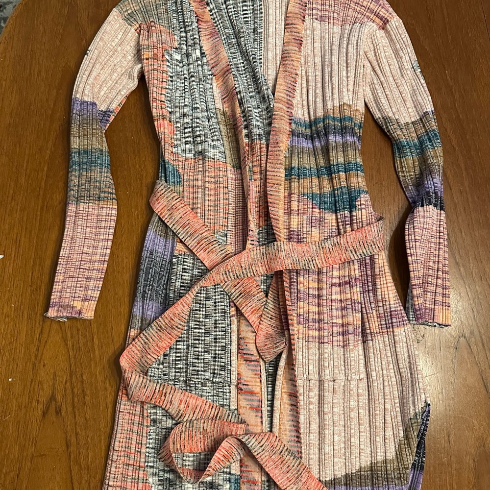 Anthropologie Multicolor Ribbed Cardigan — Pink, Peach, Blue, Purple, Gray